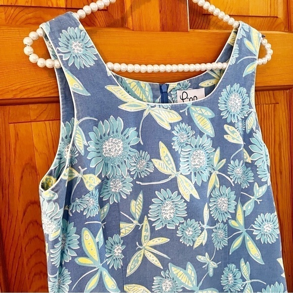 Lilly Pulitzer Dragonfly Sheath Dress Sz 8 Linen Cotton Sleeveless Blue Green - Picture 2 of 7